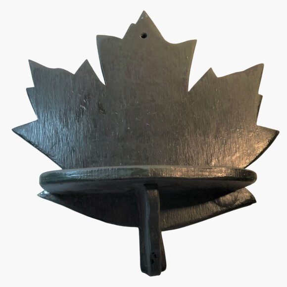 Handcrafted Maple Leaf Shaped Wooden Wall Shelf Black Finish - Picture 1 of 6